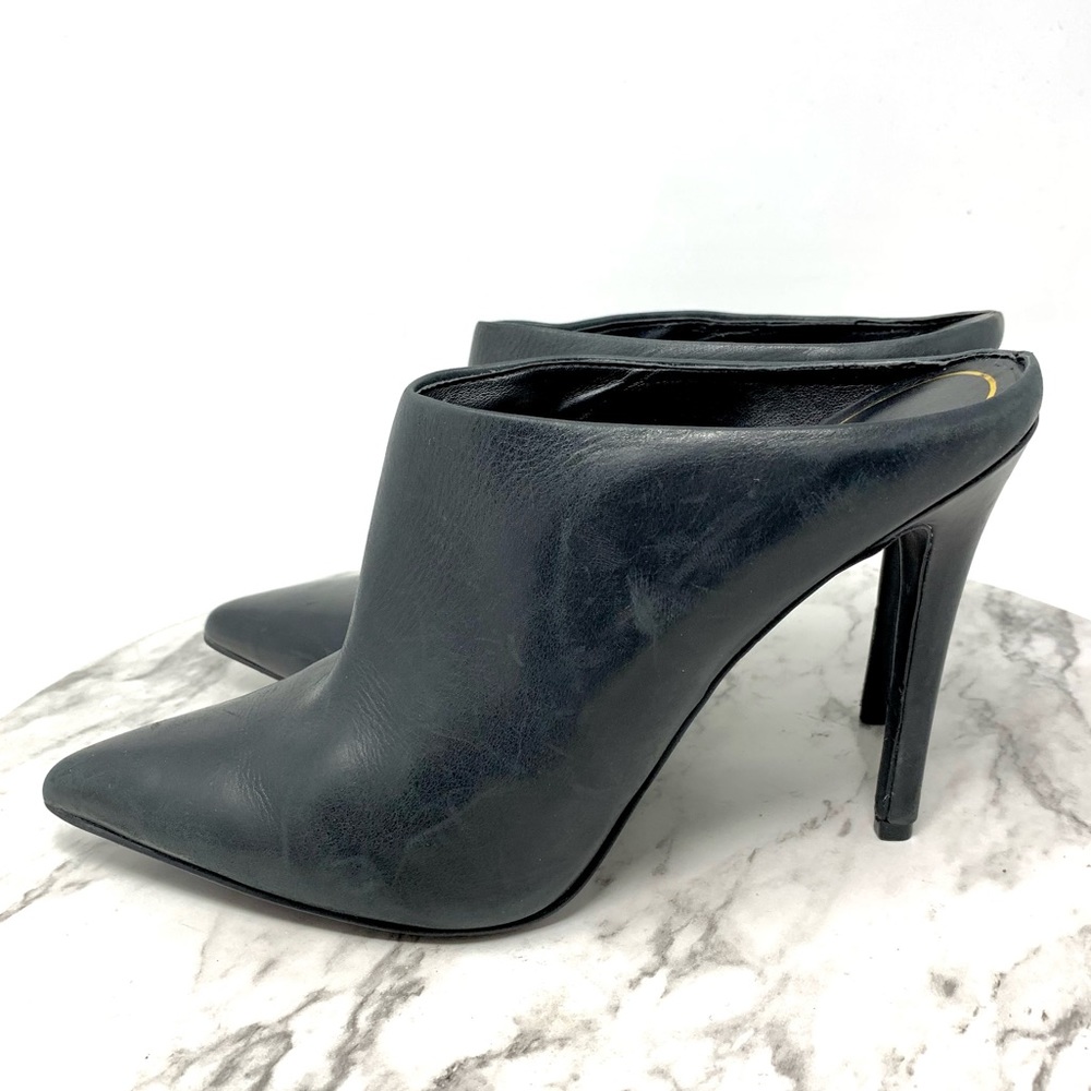 Enzo Angiolini Faxon Pointed Toe Leather Mules 7.5 Minimalist Edgy Classic Chic - Picture 3 of 12